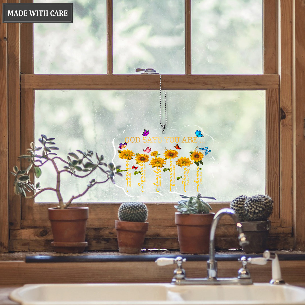Sunflowers Colorful Butterfly God Says You Are Transparent Ornament