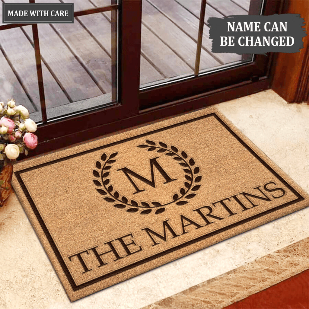 Vintage Monogram Wreath Family Name Personalized Doormat