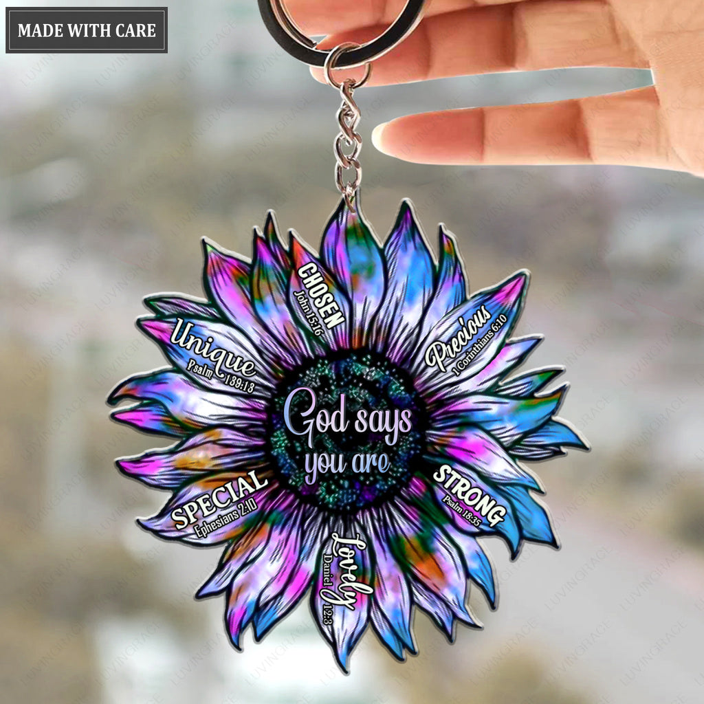 Silhouette Sunflower God Says You Are Keychain