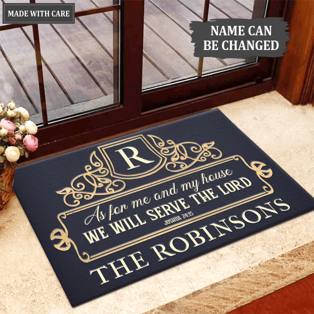 Personalized Gold Name Monogram Serve The Lord Doormat