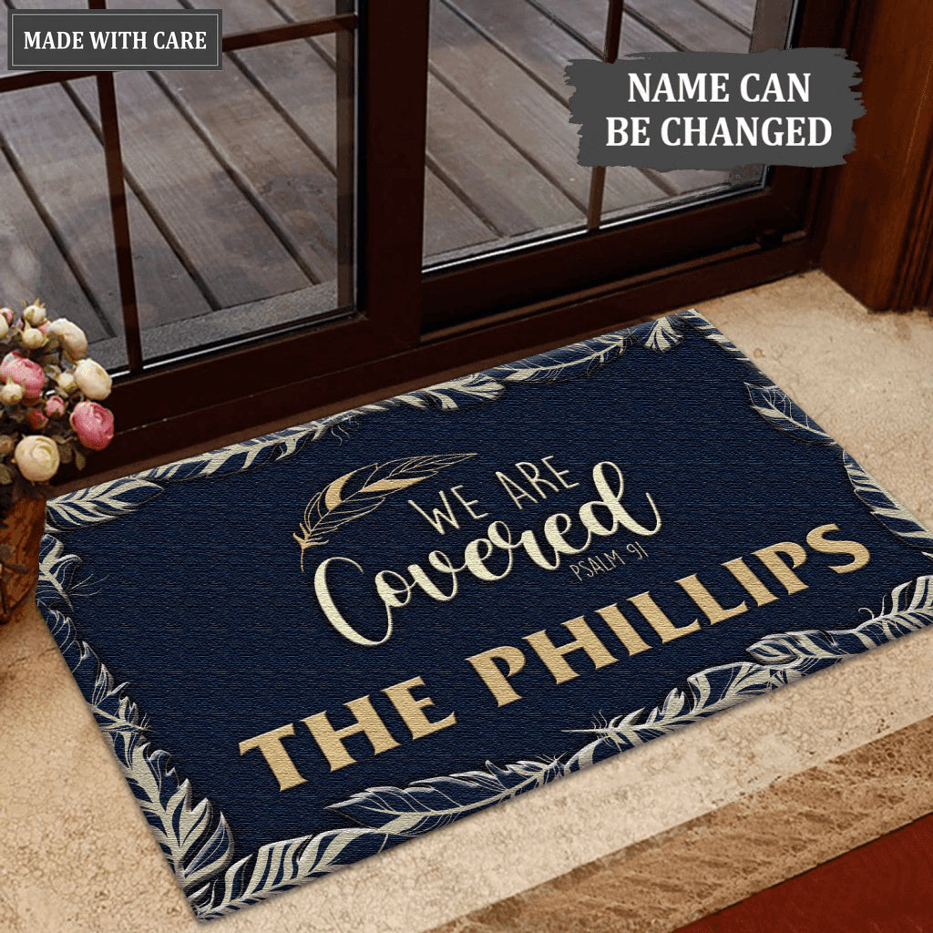 We are Covered Psalm 91 Religious Personalized Doormat