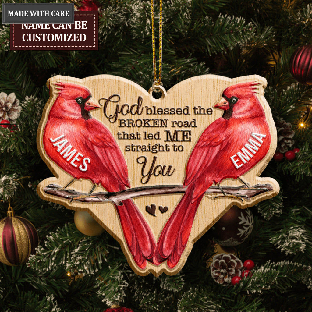 Cardinal Couple God Blessed Personalized Wood Engraved Ornaments