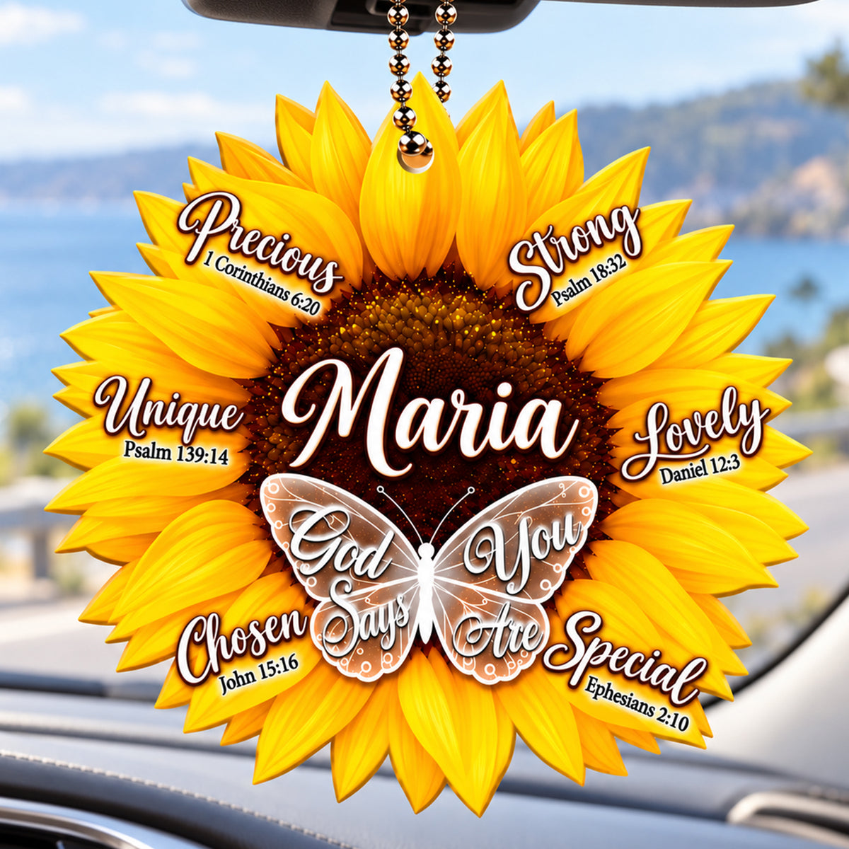 Personalized Name God Says You Are Sunflower Car Ornament - Inspirational Gift for Her