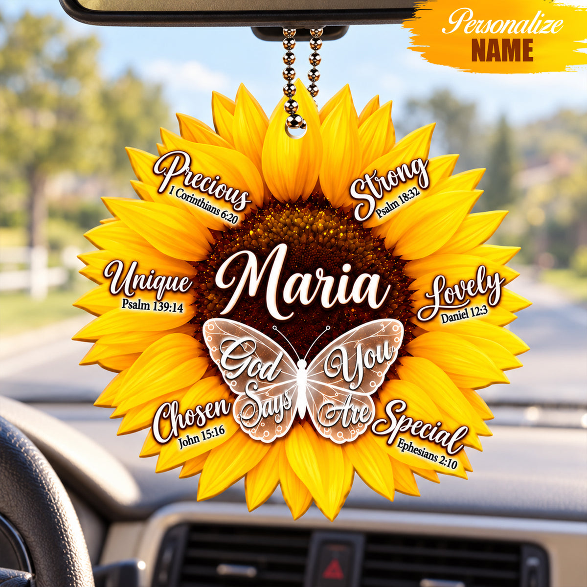 Personalized Name God Says You Are Sunflower Car Ornament - Inspirational Gift for Her