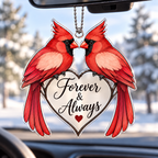Personalized Cardinal Couple Ornament  - Custom Names Forever & Always Heart Car Ornament Gift for Couples, Anniversary Gifts for Husband & Wife