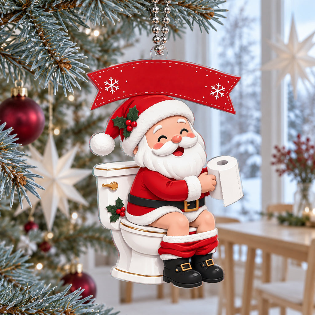 Personalized Funny Santa Claus Ornament – Custom Christmas Bathroom Decor