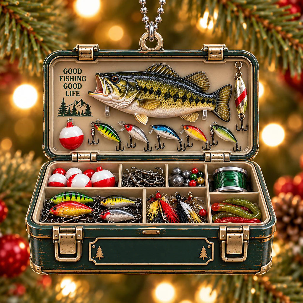 3D Raised Personalized Fishing Tackle Box Christmas Ornament