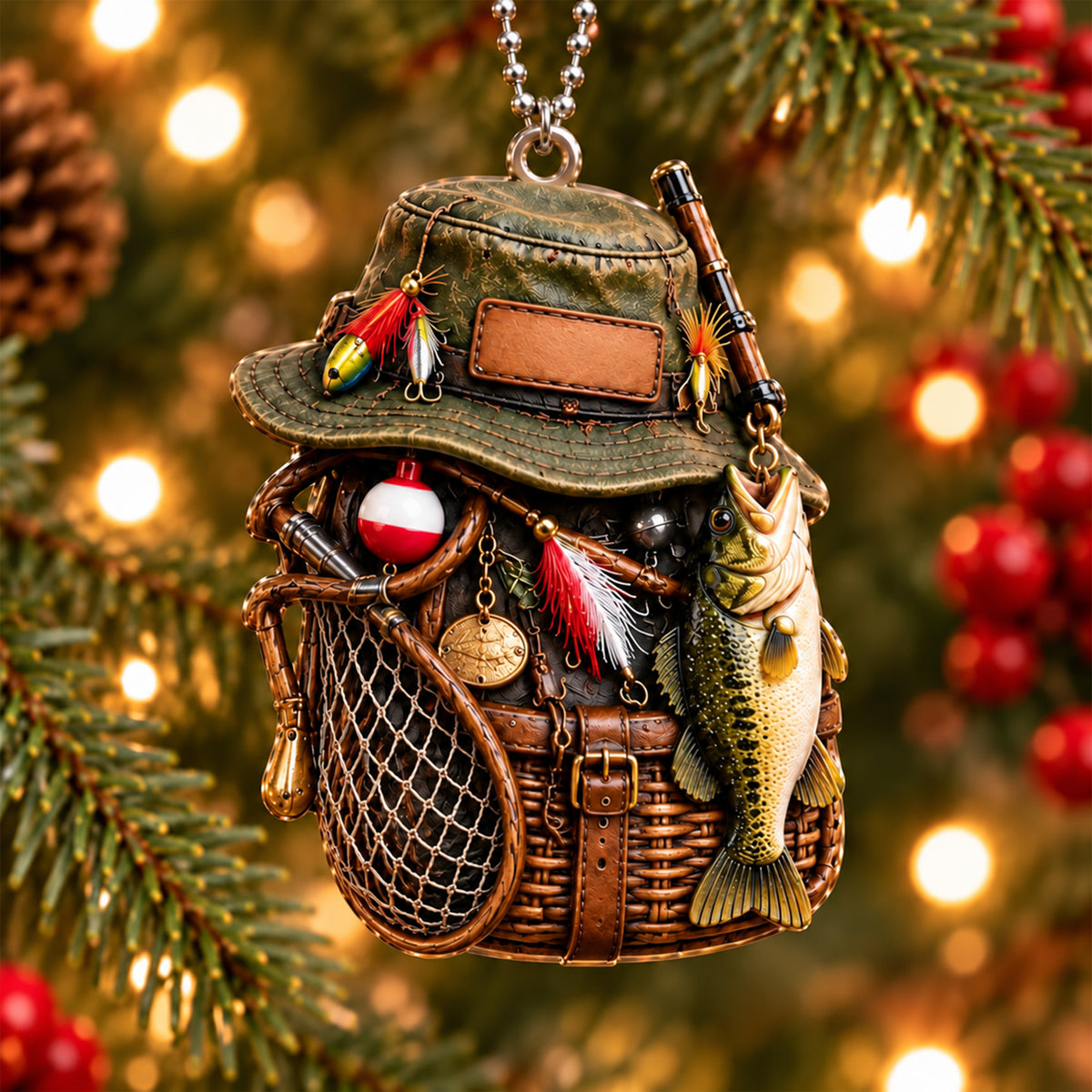 3D Raised Personalized Fishing Hat Christmas Ornament