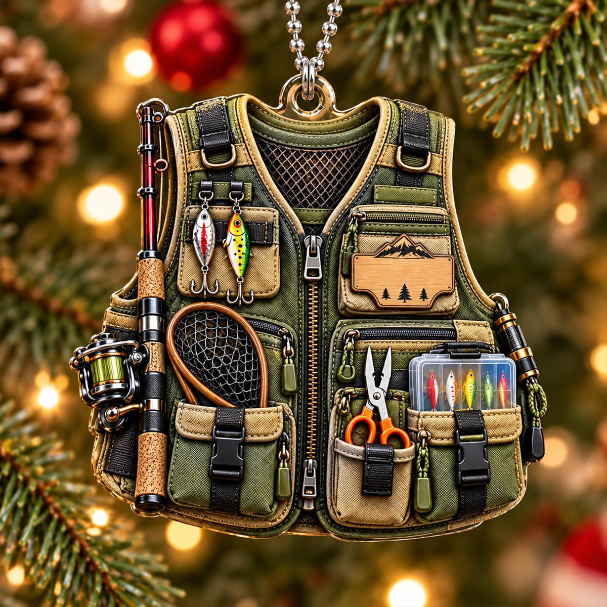 3D Raised Personalized Fishing Vest Christmas Ornament