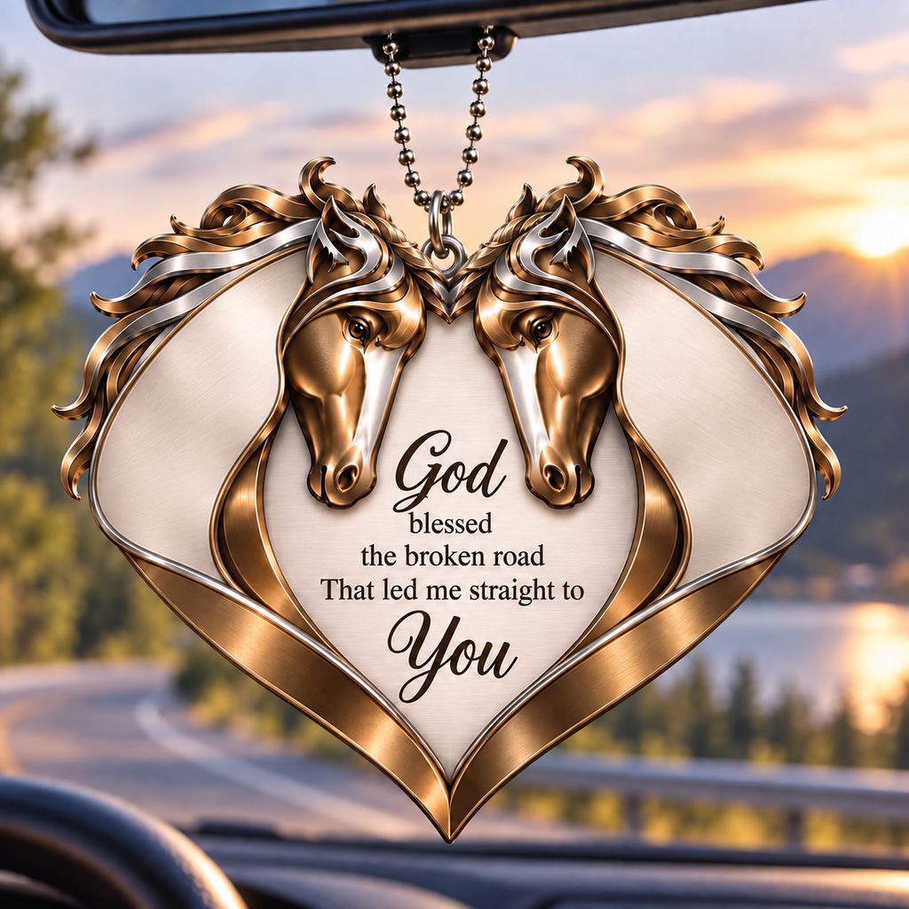 Couple Horse Heart God Blessed Personalized Ornament - Custom Names Horse Couple Heart Car Ornament Gift for Couples, Anniversary Gifts for Husband & Wife
