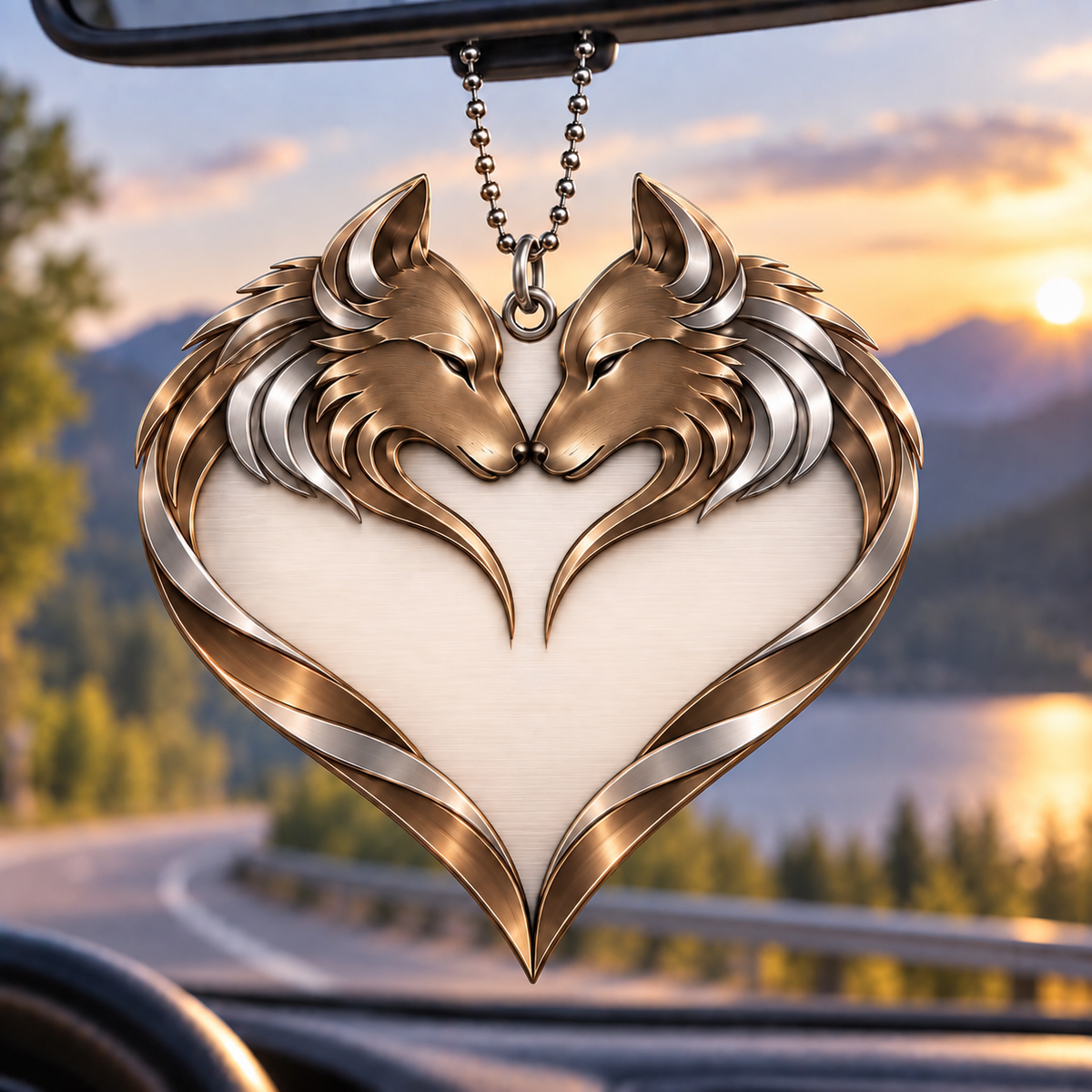 Couple Wolf Heart Personalized Ornament - Custom Names Wolf Couple Heart Car Ornament Gift for Couples, Anniversary Gifts for Husband & Wife