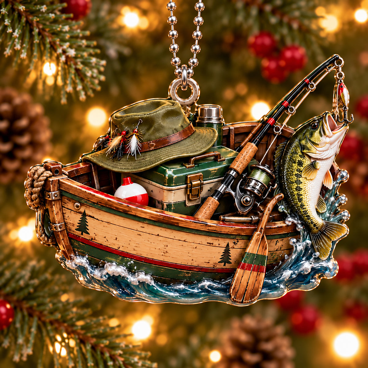 3D Raised Personalized Fishing Boat Christmas Ornament