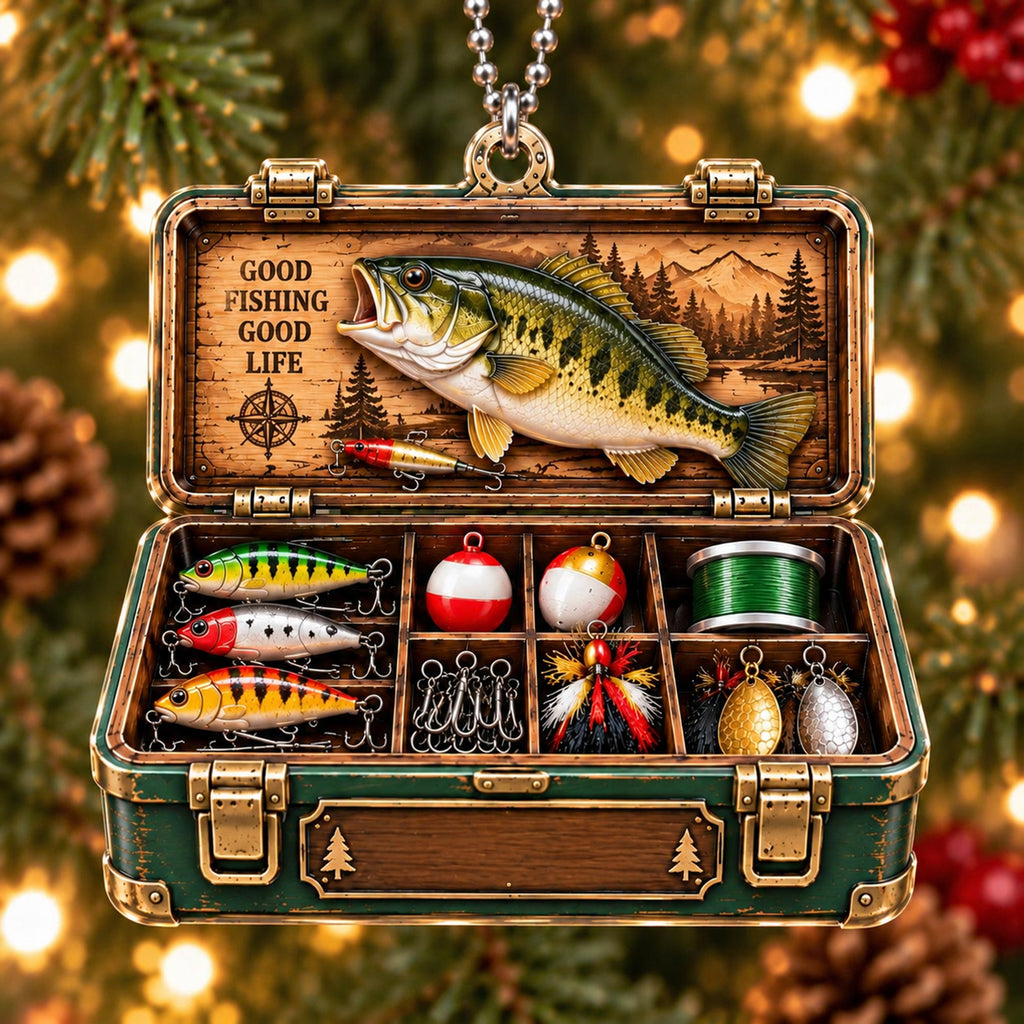 3D Raised Personalized Bass Fishing Tackle Box Christmas Ornament