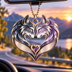 Couple Wolf Heart Personalized Ornament - Custom Names Romantic Love with Wolf Couple Heart Car Ornament - Gift for Couples, Anniversary Gifts for Husband & Wife, for Wolf Lovers