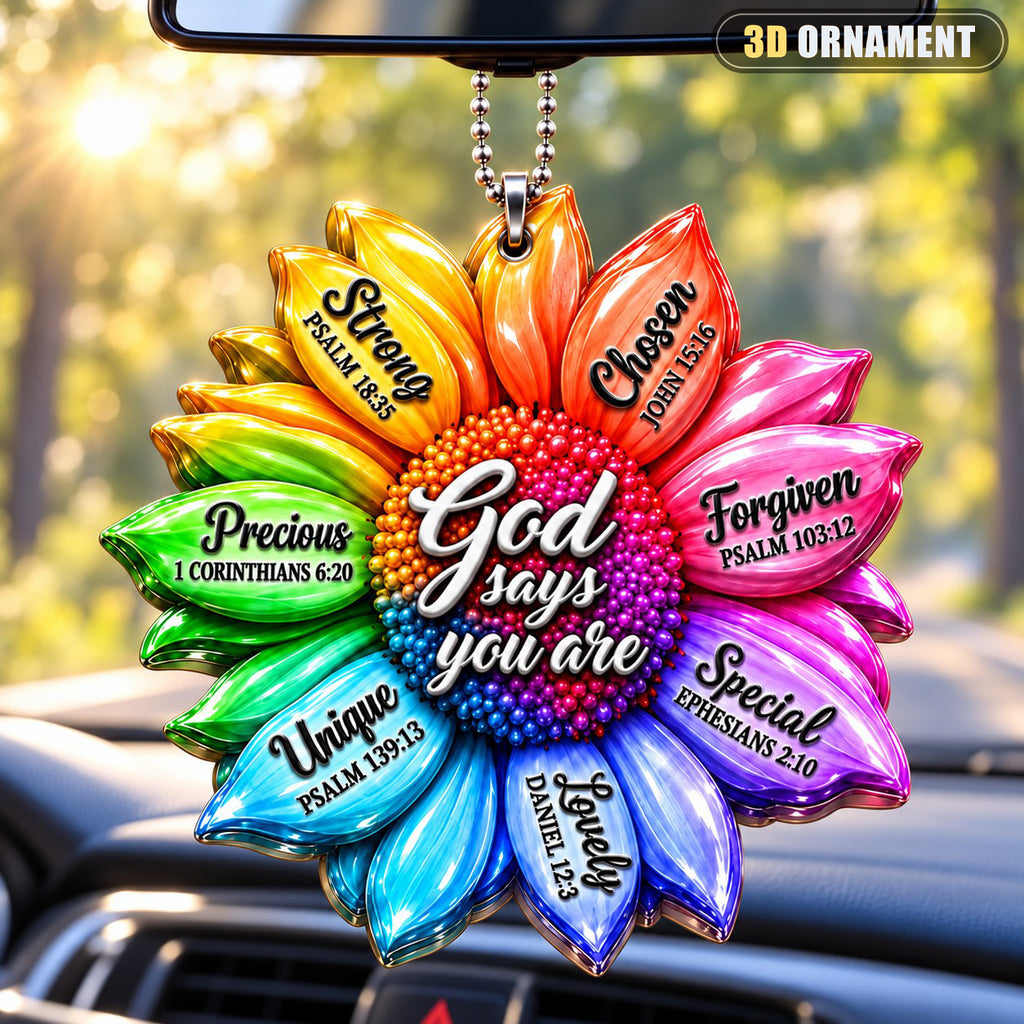 3D Raised God Says You Are Rainbow Sunflower Ornament