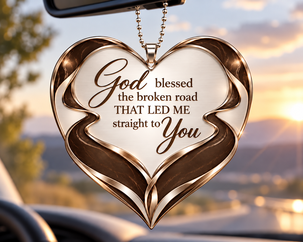Personalized Christian Heart Ornament, Custom Couple Names God Blessed Heart Car Ornament - Gift for Couples, Inspirational Gift for Husband & Wife