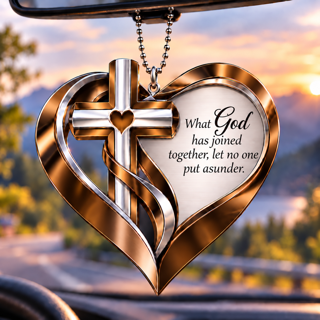 Personalized Names Memorial Cross Heart Ornament – What God Has Joined Together Car Ornament - Ideal Gift for Couples, Anniversary Gift for Jesus Lovers