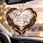 Personalized Jesus Bible Cross Heart Ornament, Custom Couple Names God Blessed Heart Car Ornament - Gift for Couples, Anniversary Gift for Husband & Wife