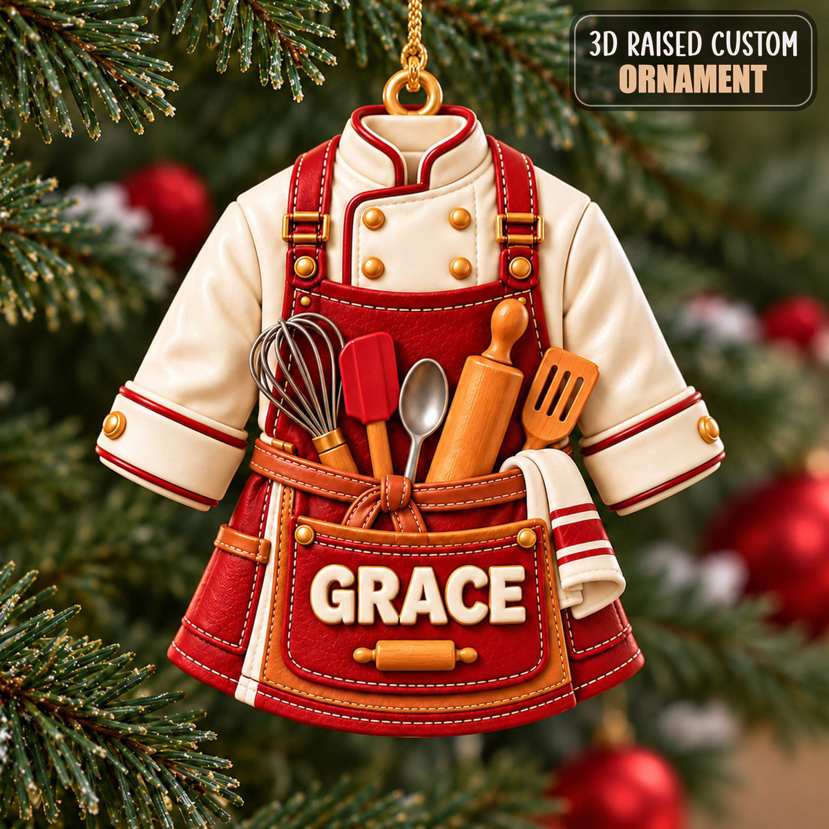 Personalized Name 3D Raised Baker Uniform Ornament