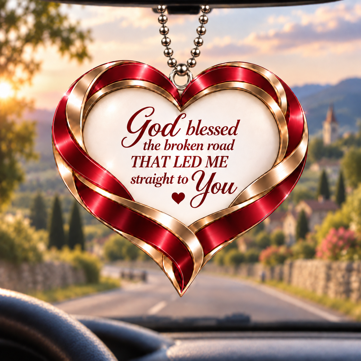 Personalized Romantic Christian Heart Ornament – Custom Names God Blessed Heart Car Ornament - Anniversary Gift for Couples, Gift for Wedding