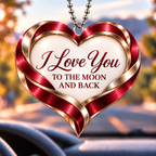 Personalized Romantic Heart Ornament – Custom Names I Love You to the Moon & Back Heart Car Ornament - Anniversary Gift for Couples, Gift for Wedding