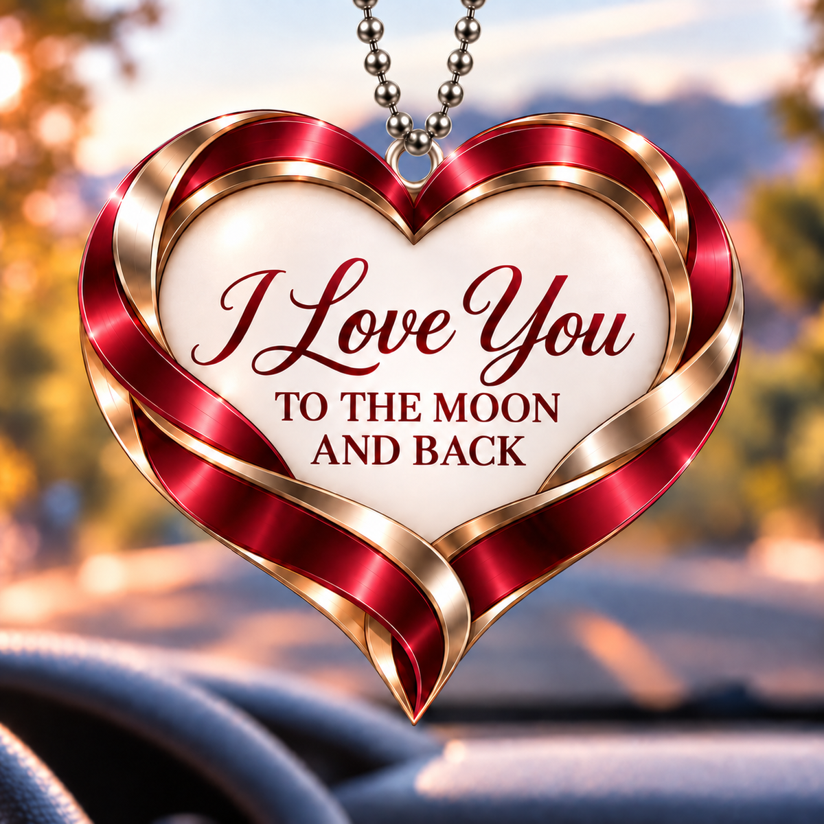 Personalized Romantic Heart Ornament – Custom Names I Love You to the Moon & Back Heart Car Ornament - Anniversary Gift for Couples, Gift for Wedding