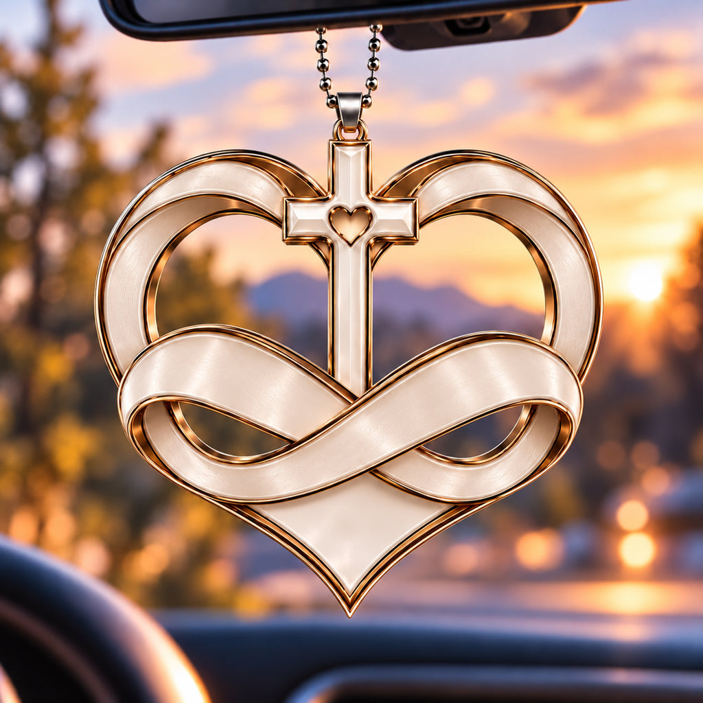 Personalized Infinity Heart Cross Christmas Ornament – Couple Gift