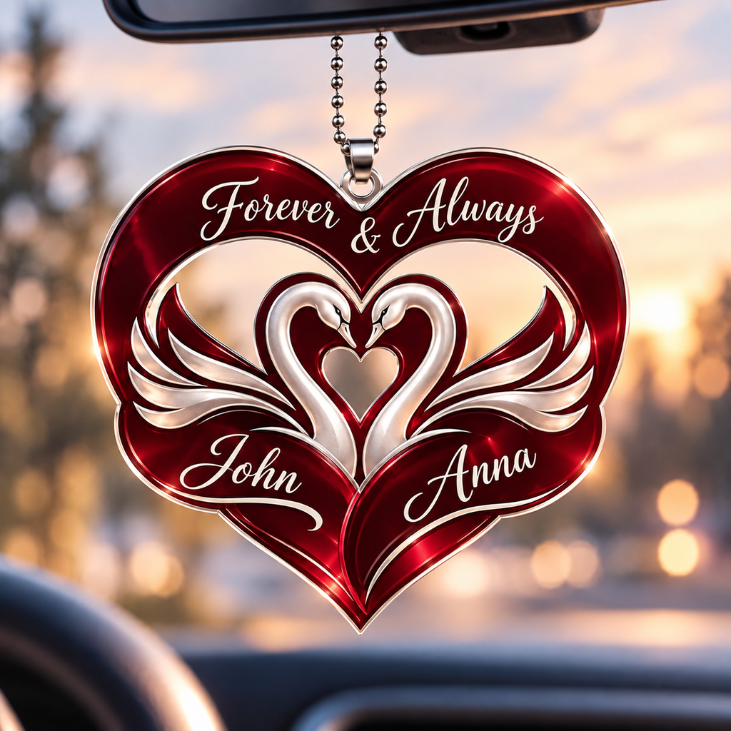 Personalized Names Swan Car Ornament – Forever Love Couple Ornament Anniversary Gifts for Couples