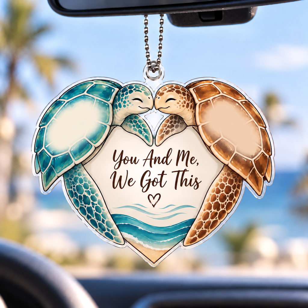Personalized Sea Turtle Car Ornament - Custom Names Ocean Beach Couple Keepsake - Ideal Anniversary Gift for Couples