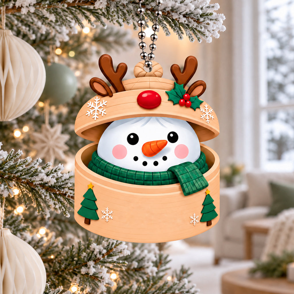 Personalized Name Snowman in Reindeer Hat Ornament – Custom Christmas Keepsake