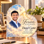Personalized Memorial Photo Heart Acrylic Plaque – Forever in Our Hearts Sympathy Gift