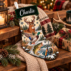 Personalized Hunting & Fishing Christmas Stocking – Custom Name Deer, Duck & Bass Design