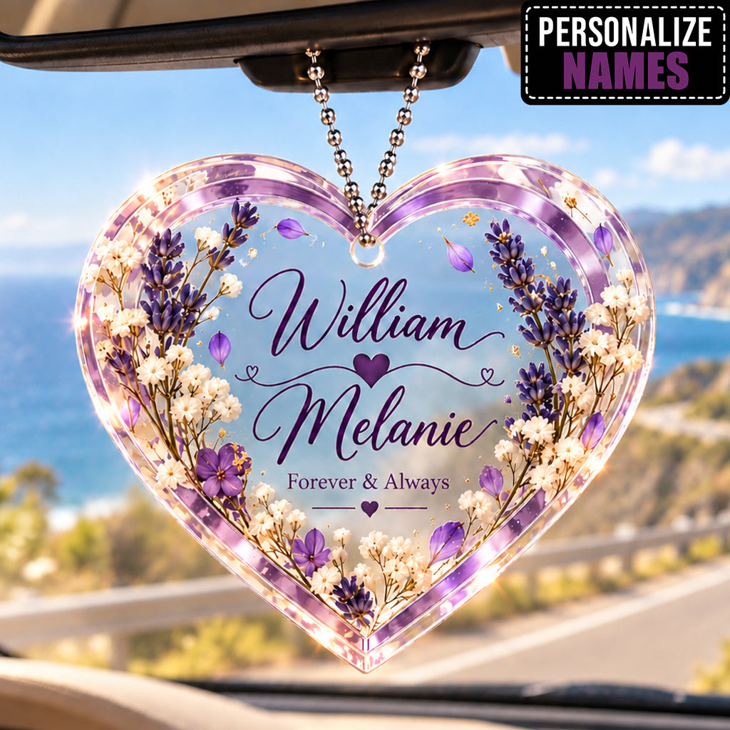 Personalized Names Lavender Love Heart Ornament - Romantic Gift for Couple