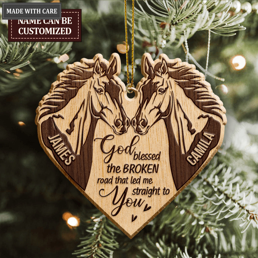 Love Horse Couple God Blessed Personalized Wood Engraved Ornaments