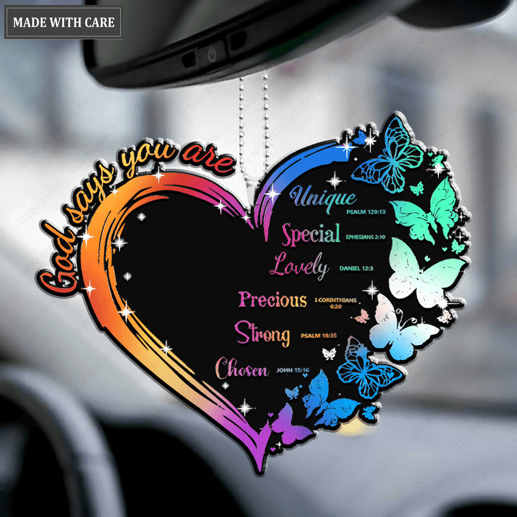Rainbow Heart of Butterfly God Says You Are Ornament