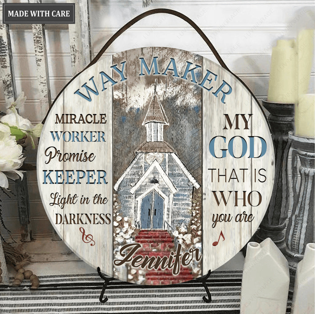 Personalized Church Way Maker Wood Circle Sign