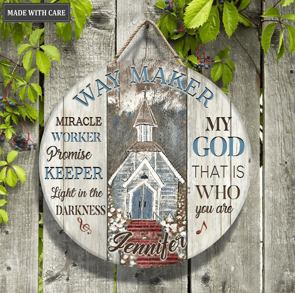Personalized Church Way Maker Wood Circle Sign