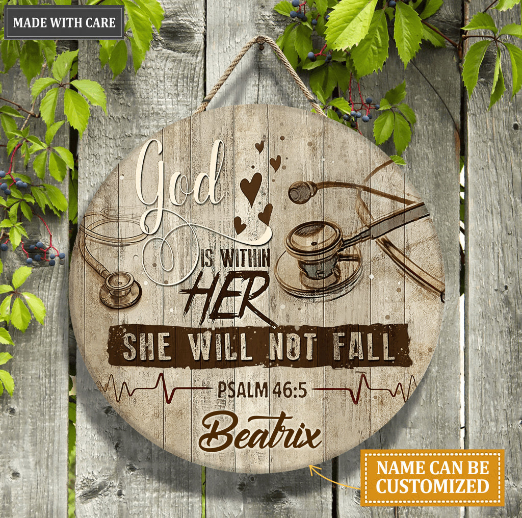 Personalized She Will Not Fall Wood Circle Sign
