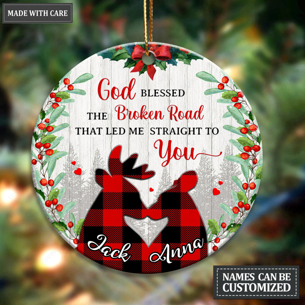 Christmas Deer Couple God Blessed Personalized Ceramic Ornament