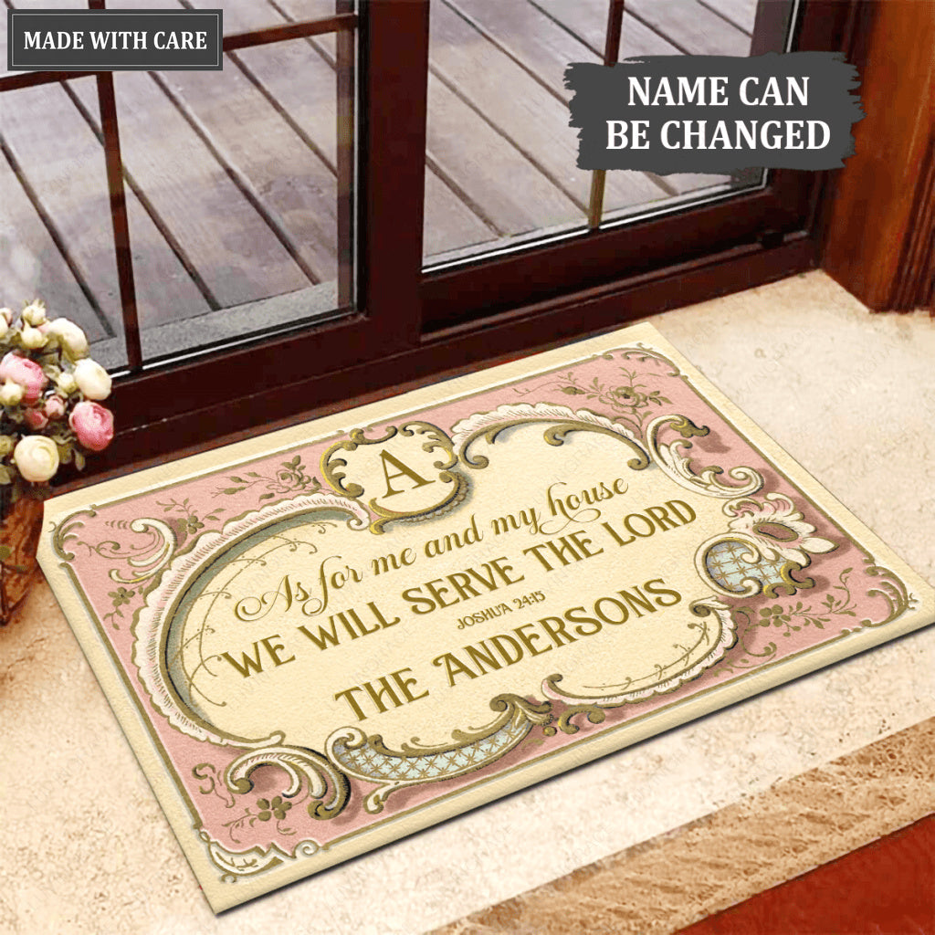 Personalized Elegant Frame Gold Pink Serve The Lord Doormat