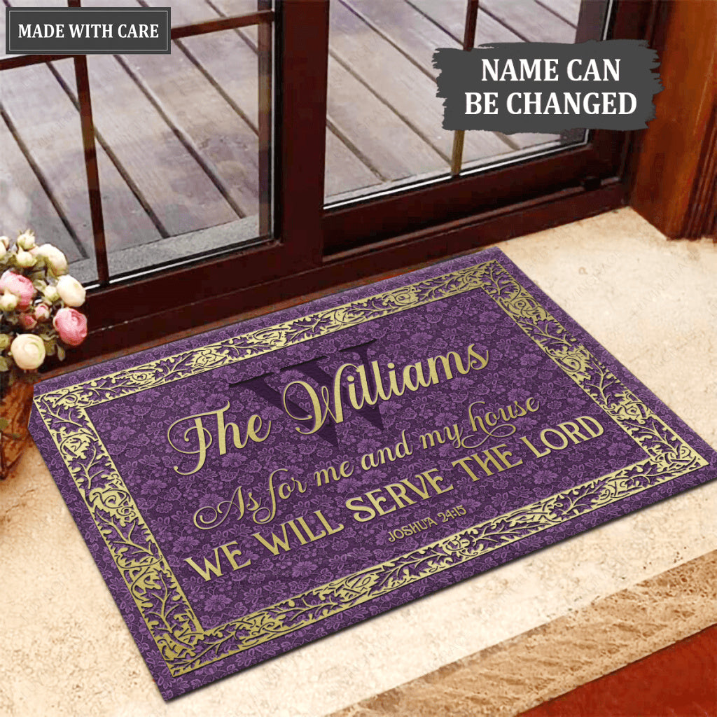 Personalized Gold Purple Serve The Lord Doormat