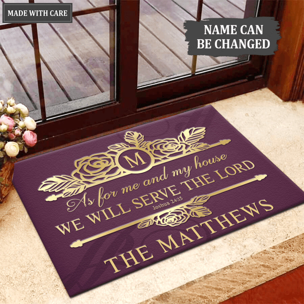 Rose Flowers Monogram Serve The Lord Personalized Doormat