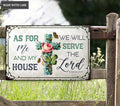Floral Cross Serve The Lord Metal Sign