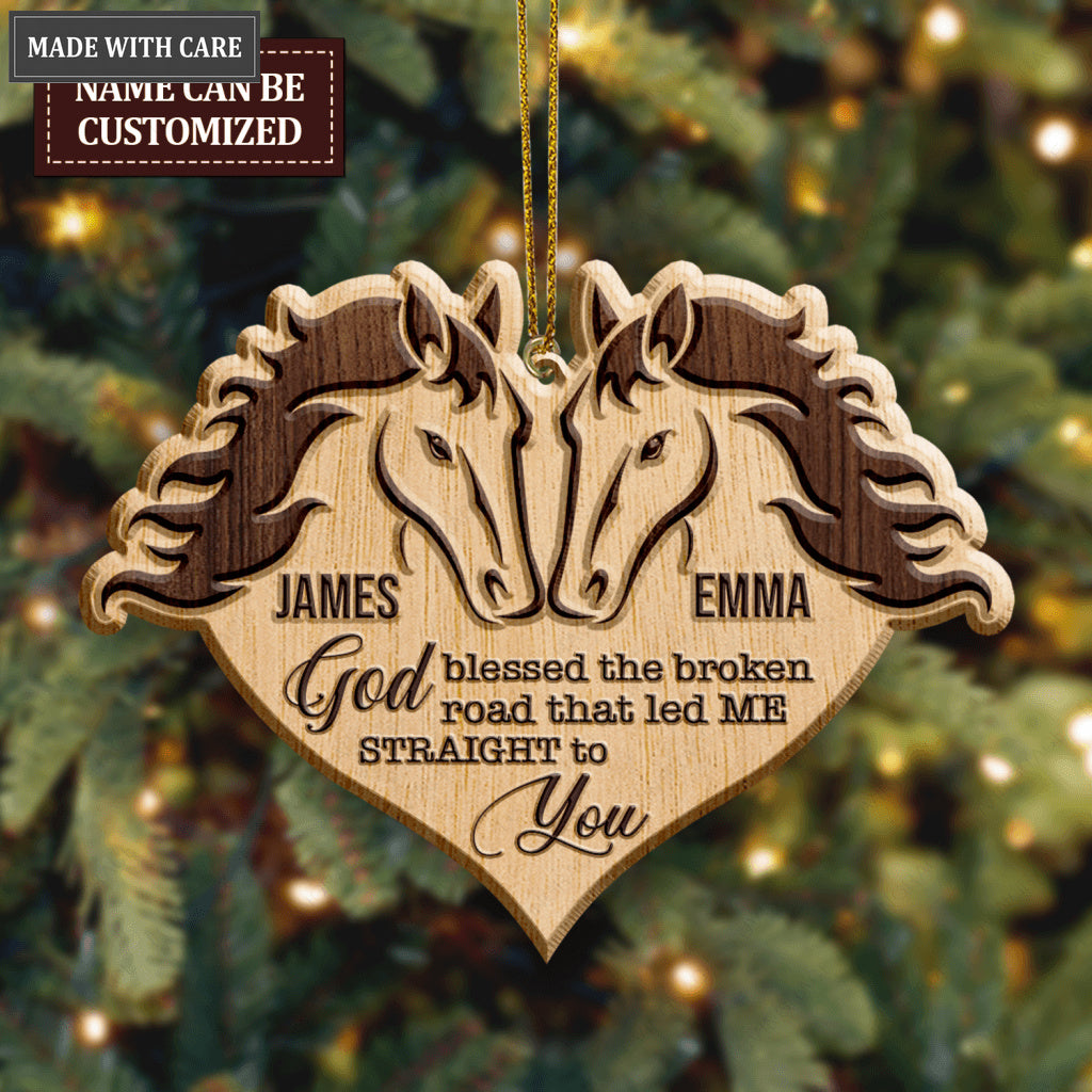 Horse Couple God Blessed Personalized Wood Engraved Ornaments