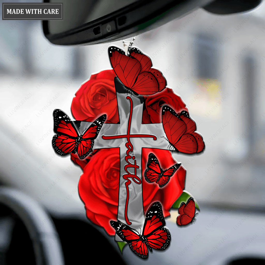Rose Butterfly Cross Faith Ornament