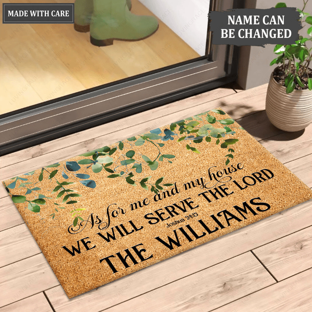 We Will Serve The Lord Bible Verse Personalized Doormat