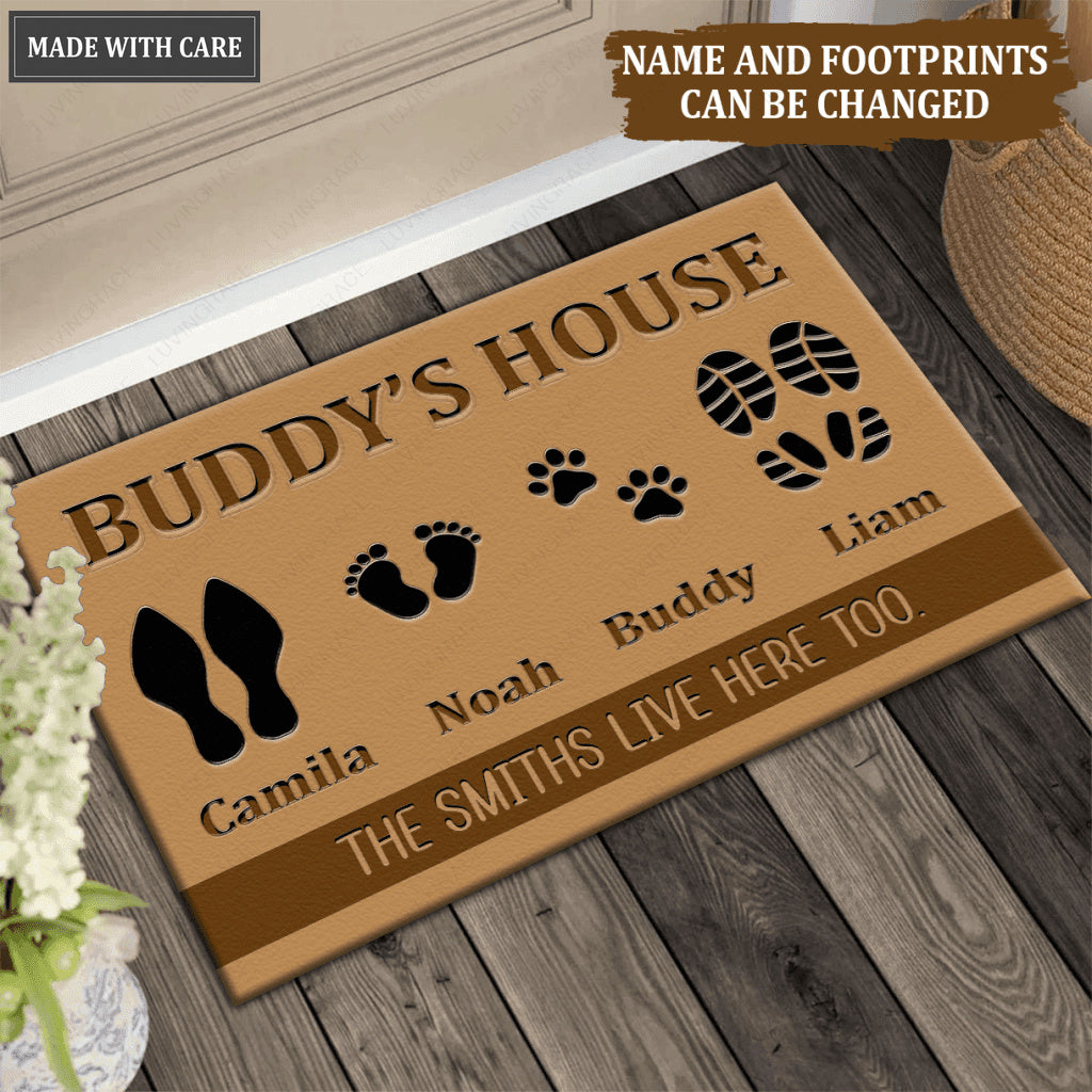 Premium Elegant Custom Footprint Family & Pet Name Brown Doormat