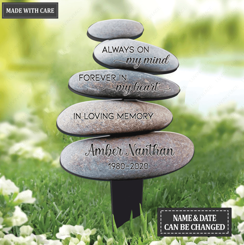 Personalized Balanced Stacked Stones Memorial Plaque Stake