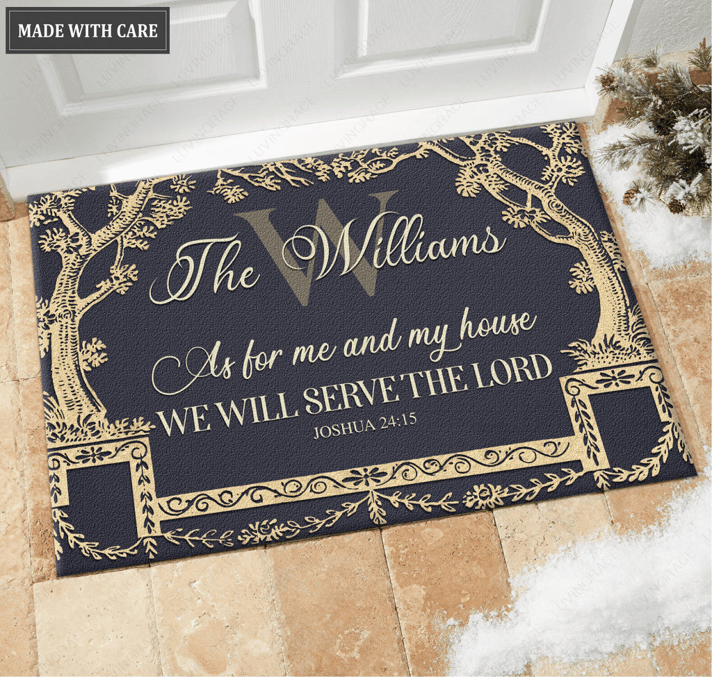 Antique Tree Frame Serve The Lord Personalized Doormat