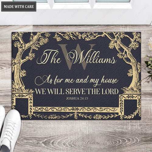 Antique Tree Frame Serve The Lord Personalized Doormat